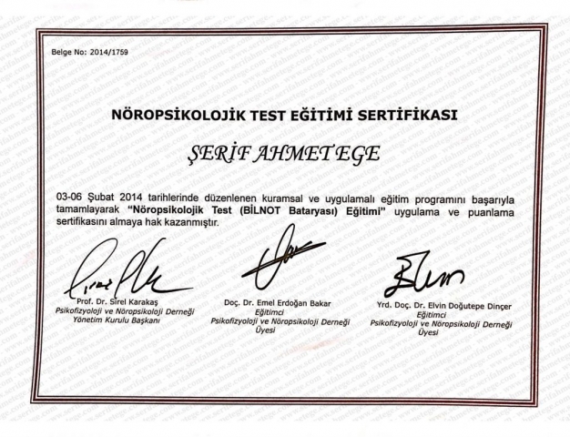 Nöropsikolojik Test Eğitim Sertifikası